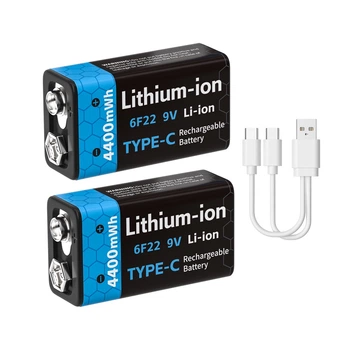 Аккумуляторы Крона Pujimax 6F22 с USB TYPE-C 9V 4400mWh, Black (2 шт + кабель) (16217-2)