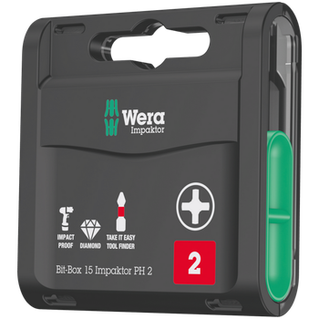 Набор бит Wera Bit-Box 15 Impaktor PH2 с алмазным покрытием (05057752001)