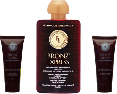 Zestaw kosmetyków pielęgnacyjnych Academie Bronz Express Self-Tanning Lotion samoopalający 100 ml + Lotion Beautifying Moisturizing 40 ml + Żel-peeling do ciała 40 ml (9145386532224)