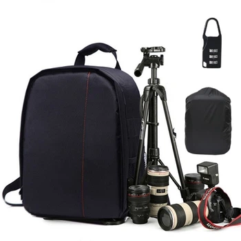 Рюкзак для фототехники Photo Bag Черный с красным фоторюкзак с креплением для штатива + дождевик + кодовый замочек-карабин (mrk7568)
