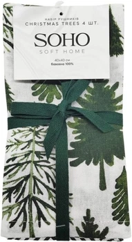 Набор 4 хлопковых полотенца Soho кухонные 40x40 см Christmas trees (BS 45565S/1)