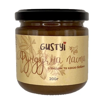 Фундучна паста ТМ "Gustyi" с медом и какао бобами 200г (4825489257631)