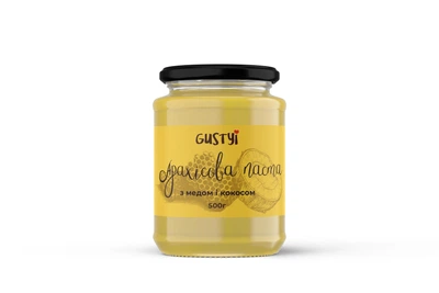 Арахісова паста "ТМ Gustyi" з медом та кокосом 500г (4825489257525)