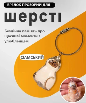 Прозрачный аксессуар - брелок контейнер для кошачьей шерсти на руку, ошейник, память Сиамский кот