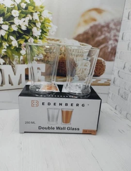 Набор прозрачных стаканов Edenberg Latte 250 мл 2в1 с двойным дном с термостеклом для кофе, чая, напитков (EB 19514)