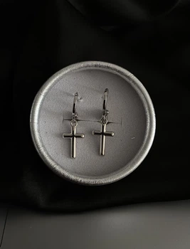 Сережки хрестики круглий замок срібного кольору 33833 One Size
