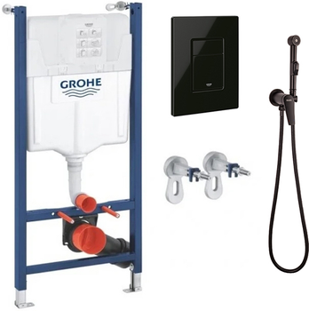Набір Інсталяція Grohe Rapid SL 388400WG1 з панеллю змиву Skate Cosmopolitan 38732KV0 чорний глянець + гігієнічний душ Fado Garda MIX0506B зі змішувачем прихованого монтажу