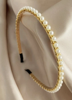 Женский обруч для волос Gold and Pearl (1873-01) Золотой - No Brand