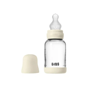Пляшечка для годування BIBS Glass Bottle Round Silicone 120ml Slow Flow, Ivory