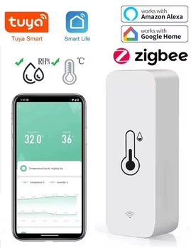 Датчик температуры и влажности Tuya Zigbee совместим с Alexa Google Home Temperature Humidity Sensor