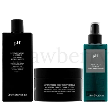 Набор для чувствительной кожи головы и ослабленных волос pH Laboratories: Шампунь pH Laboratories Rejuvenating 250мл + Маска pH Laboratories Extra Butter Deep Moisture 200мл + Антифриз-масло для волос pH Laboratories SUN CARE Anti-Frizz Oil 125мл
