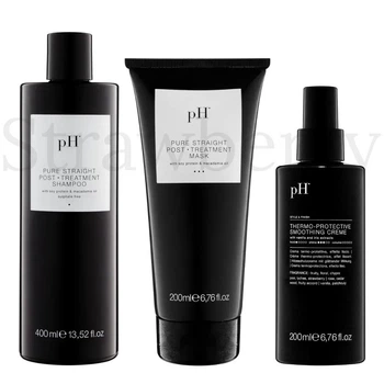 Набор для гладкости выпрямленных волос pH Laboratories: Безсульфатный шампунь pH Laboratories PURE STRAIGHT 400мл + Закрепляющая маска pH Laboratories PURE STRAIGHT 200мл + Термозащитный крем pH Laboratories Thermo-Protective Smoothing Creme 200мл