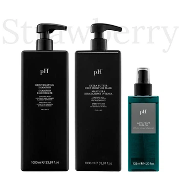 Набор для чувствительной кожи головы и ослабленных волос pH Laboratories: Шампунь pH Laboratories Rejuvenating 1л + Маска pH Laboratories Extra Butter Deep Moisture 1л + Антифриз-масло для волос pH Laboratories SUN CARE Anti-Frizz Oil 125мл