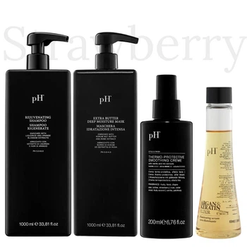 Набір для ослабленого волосся pH Laboratories: Шампунь pH Laboratories Rejuvenating 1л + Маска pH Laboratories Extra Butter Deep Moisture 1л + Термозахисний крем pH Laboratories Thermo-Protective 200мл + Еліксир pH Laboratories Argan&Keratin 100мл