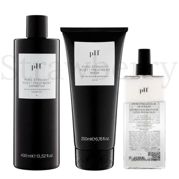 Набор для гладкости выпрямленных волос pH Laboratories: Безсульфатный шампунь pH Laboratories PURE STRAIGHT 400мл + Закрепляющая маска pH Laboratories PURE STRAIGHT 200мл + Спрей-кондиционер pH Laboratories Hydrating Leave-in Detangler 250мл