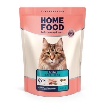 Сухой корм для стерилизованных кошек HOME FOOD For Sterilised/Neutered Cats Кролик и клюква 400 г