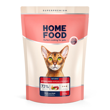 Гіпоалергенний беззерновий сухий корм для стерилізованих котів HOME FOOD Качка та груша 1,6 кг