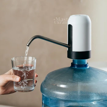 Помпа для води автоматична на бутель Water Dispenser, електричний акумуляторний насос кулер для бутля 10 л, 11 л, 18.9 л, безшумна насадка-дозатор для бутильованої води з USB зарядкою Біла AW-001-White