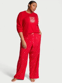Пижама из хлопка и модала, Victoria's Secret Flannel Long-Sleeve Tee-Jama Set, размер L
