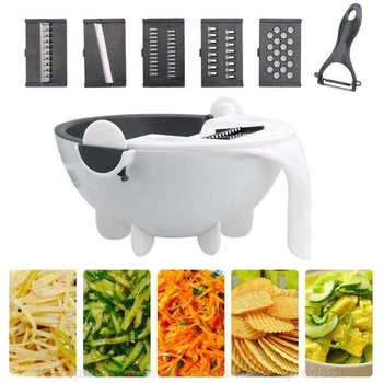 Овочерізка - мультислайсер з кошиком 9 в 1 WET BASKET VEGETABLE CUTTER Багатофункціональна ручна терка-шинковка з ємністю 62005/00