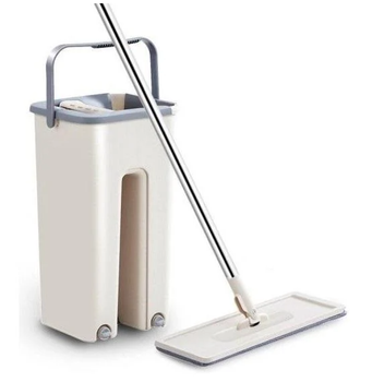 Швабра з віджимом Scratch Cleaning Mop для миття підлоги з мікрофіброю комплект з двома насадками та відром для прибирання ламінату паркету і кахлю професійна система для швидкого очищення поверхонь від бруду та пилу 128 см ручка