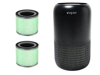 Очищувач повітря Evoair, Yuvo Filter PLUS Black, 20 м²,170 м³/год, додатковий фільтр 3 в 1, попередній фільтр, True HEPA, активоване вугілля, Ультра - фіолетова - С лампа, 4 швидкості, таймер, нічний режим, функція блокування