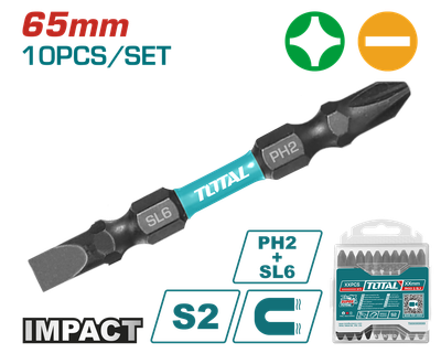 Викрутні насадки уд., PH2+SL6, 65мм,10шт. TOTAL TACIM16HL133