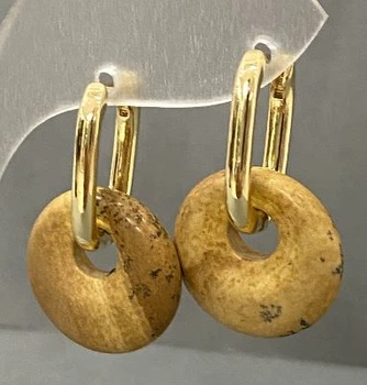 Серьги из пейзажной яшмы-бублик, диаметр 18 мм, общая длина около 30 мм, ida81827