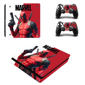 Виниловые наклейки Deadpool на игровую консоль PS4 Slim + геймпад Dualshock 4 + боковые стороны Sony PlayStation 4 Slim / Skin