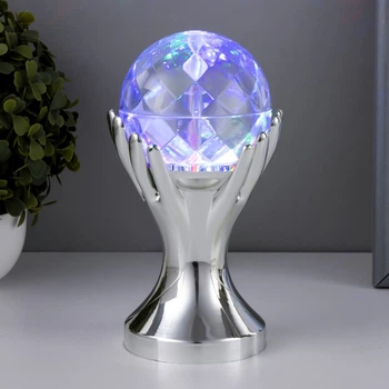 Лампа на підставці куля рука RGB RHD-17 (RD-5014) диско куля в руках нічник з підсвіткою Срібляста