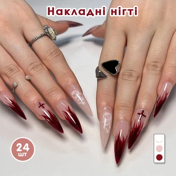 Накладні нігті 24 шт. + клей для нігтів, типси стилет для манікюру - (01647)
