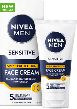Krem do twarzy  NIVEA Men Sensitive do skóry wrażliwej z SPF 15 75 ml (9005800379739)