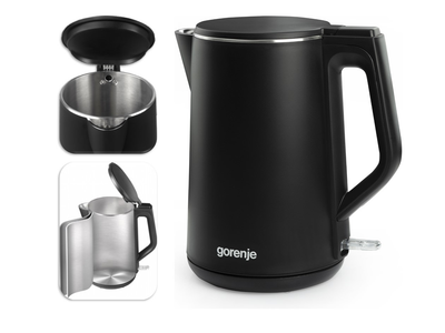 Электрочайник GORENJE двойные металлические стенки, черный матовый (K15 DWBK)