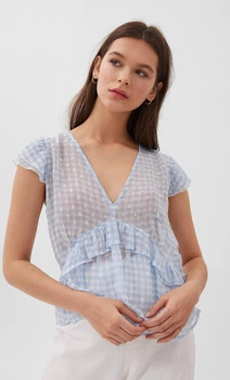 Топ Stradivarius білий-блакитний в клітку CCPGW357 S