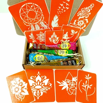Набір кольорової хни з трафаретами для біо-тату №6 v2 від Fresh Tattoo (color-henna-set-06-v2)