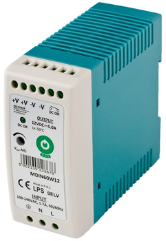 Transformator do lamp POS DIN Rail PSU Slim 12V/5A (MDIN60W12)