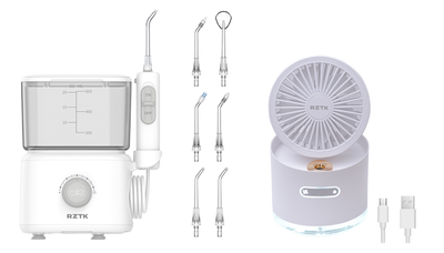 Набор Ирригатор RZTK Dental Pro White 220В + Вентилятор с увлажнением аккумуляторный RZTK Multi Fan White