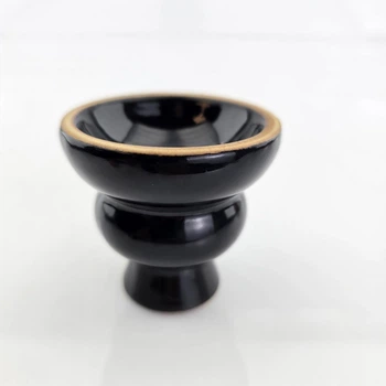Кальянная чаша из керамики, чёрная с бежевым ободком, Ø6×5.5 см 21467A