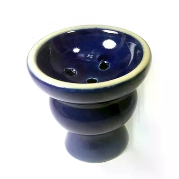 Кальянная чаша из керамики, синяя с бежевым ободком, Ø6×5.5 см 21467B
