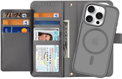Чохол-книжка DUX Ducis Lawa для iPhone 16 Pro Max зі знімним магнітним гаманцем Grey (6934913003008)