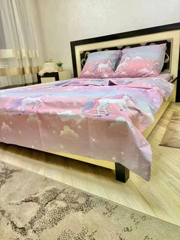 Постільна білизна бавовняна Єдиноріг Півтораспальна 150 x 220 Бязь Рожева 50 х 70