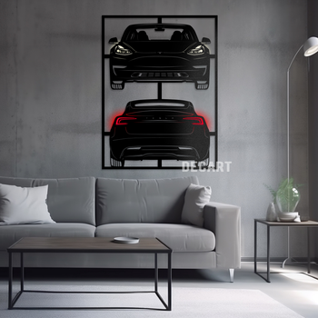 Декоративне панно на стіну в кухню, вітальню, спальню Tesla 3 Performance 2021 120х90 см (без підсвічування)