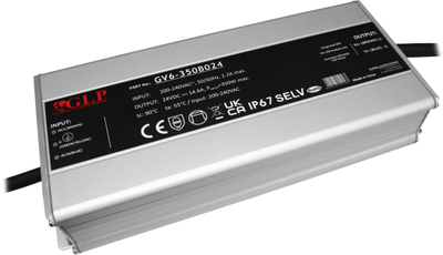Блок живлення GLP metal case, rectangular PSU 350Вт: 24В/14.6A, CВ GВ6-350B024 (5902135151587)