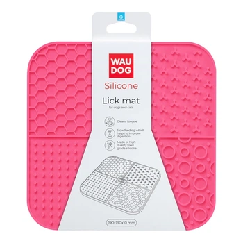 Килимок для злизування для котів і собак WAUDOG Silicone, рожевий, харчовий силікон, повільне годування та антистрес, 19×19×1 см, арт. 23527