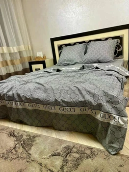 Постільна білизна бавовняна Гуччі Сімейний 150 x 220 дві підковдри Бязь Сіра 50 х 70