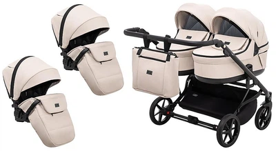 Коляска 2 в 1 для двійнят Adamex Leo Duo Eco SA-7 латте