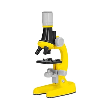 Микроскоп SK 0026 C, 21 см, пробирки, стекла, инструменты, подсветка, жёлтый