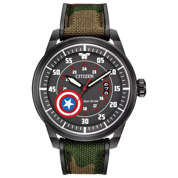 Чоловічий годинник Citizen Eco-Drive Captain America Men's Camouflage Nylon Watch (модель AW1367-05W)