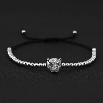 Браслет леопард с Леопардом Leopard стальной серебристый на завязке