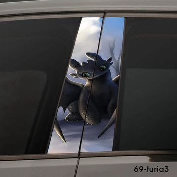 Виниловая наклейка на стойку двери авто — Дракон нарисованный (22×50 см) 2шт